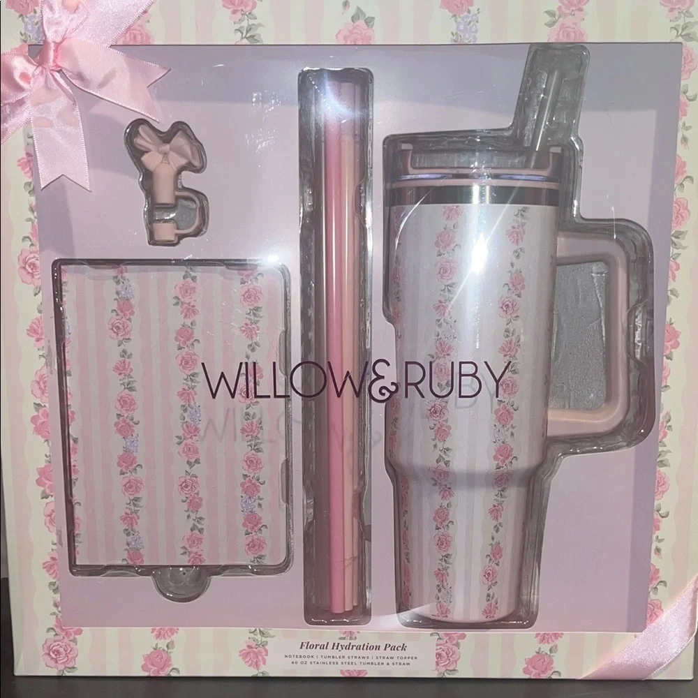 Willow & Ruby Floral Coquette Hydration Pack 40oz Tumbler Notebook and Straw Set